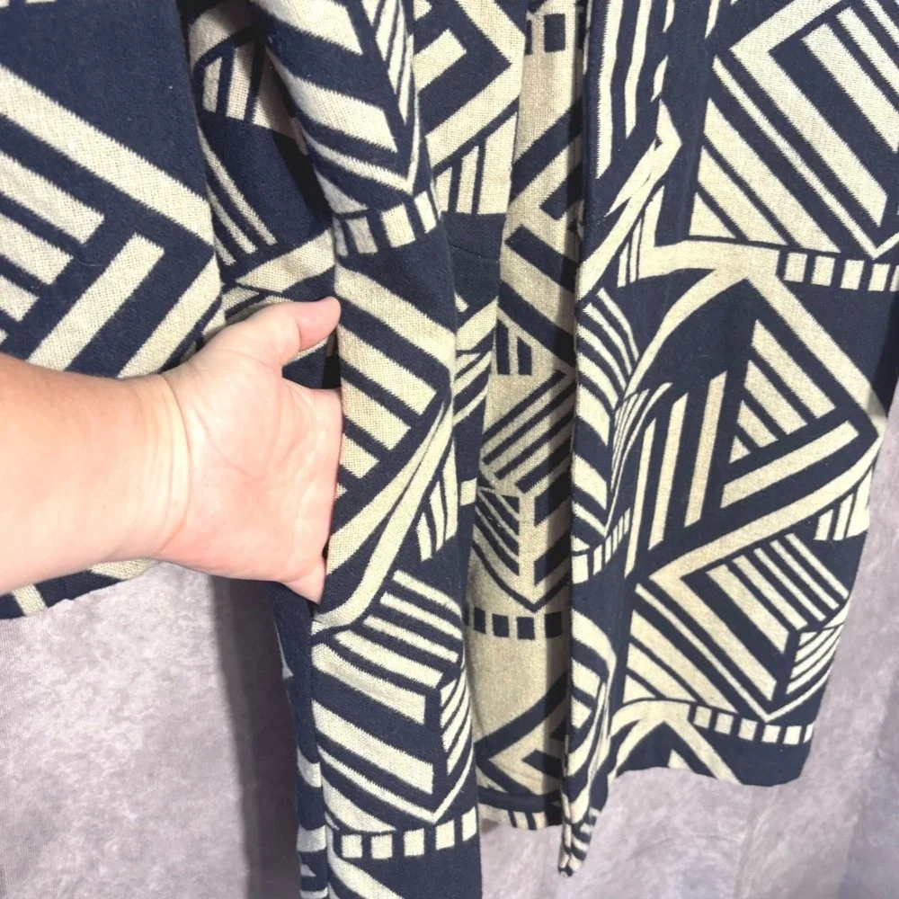 Old Navy Geometric Aztec Open Front Coat Women Size Medium Navy Cream Boho Retro